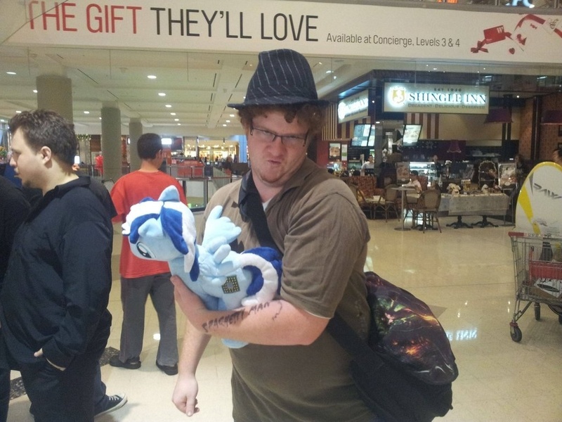 Size: 1024x768 | Tagged: artist needed, brony, derpibooru import, fedora shaming, glasses, hat, human, irl, irl human, photo, plushie, safe, spaghetti man, trilby