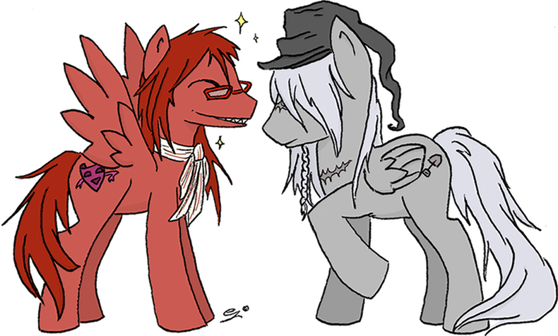 Size: 790x476 | Tagged: artist:alaskanbookwyrm, black butler, derpibooru import, glasses, grell, grell sutcliff, hat, kuroshitsuji, ponified, safe, the undertaker