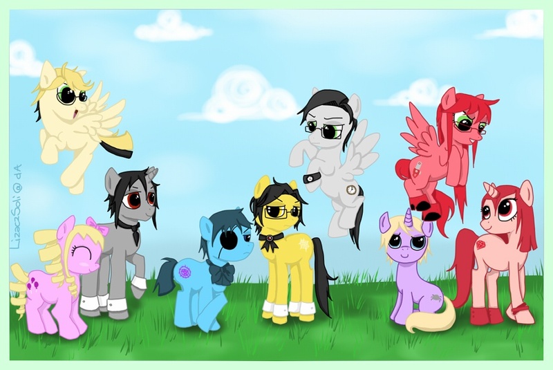 Size: 930x622 | Tagged: alois, artist:lizaczsoli, black butler, ciel, ciel phantomhive, derpibooru import, glasses, group shot, kuroshitsuji, ponified, ronald knox, safe, sebastian, sebastian michaelis, william spears, william t spears