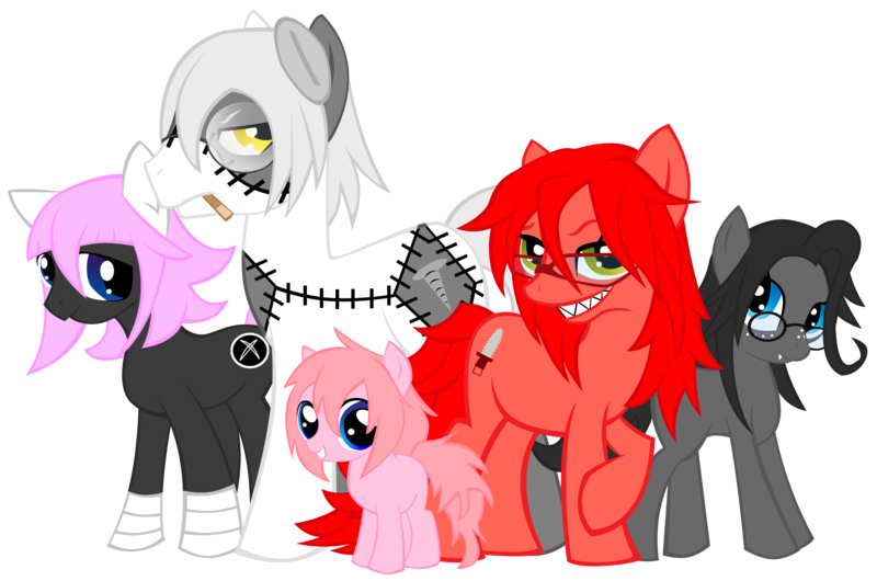 Size: 2292x1518 | Tagged: artist:kpendragon, crona, crossover, derpibooru import, franken stein, glasses, grell, grell sutcliff, hellsing, kuroshitsuji, marluxia, oc, ponified, rip van winkle, safe, soul eater