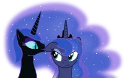 Size: 4170x2569 | Tagged: artist:infinitoa, derpibooru import, duality, ear bite, female, lesbian, nightmare moon, princess luna, safe, selfcest, shipping, vector