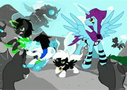 Size: 4961x3508 | Tagged: safe, artist:teengirl, derpibooru import, alicorn, changeling, pony, clockwork, crossover, danny phantom, frostbite, wulf