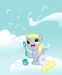 Size: 1000x1200 | Tagged: artist:nana-z, bubble blower, cloud, cloudy, cutie mark, derpibooru import, derpy hooves, filly, safe, soap bubble, solo, younger