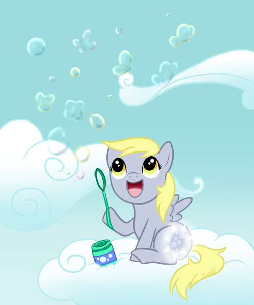 Size: 1000x1200 | Tagged: artist:nana-z, bubble, bubble blower, cloud, cloudy, cutie mark, derpibooru import, derpy hooves, filly, safe, soap bubble, underp, younger