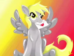 Size: 640x480 | Tagged: safe, artist:silvercommando, derpibooru import, derpy hooves, pegasus, pony, female, heart, letter, mail, mare, mouth hold, solo