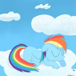 Size: 1000x1000 | Tagged: artist:acceleron, cloud, cloudy, derpibooru import, filly, filly rainbow dash, rainbow dash, safe, sleeping, solo, younger