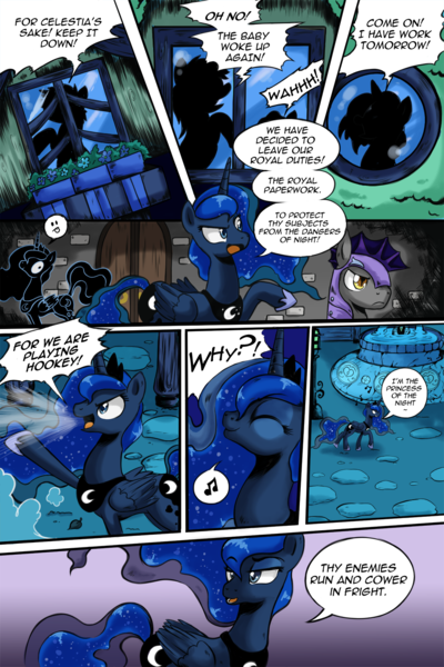 Size: 1000x1500 | Tagged: safe, artist:crystal-secret, derpibooru import, princess luna, bat pony, pony, comic, night guard, the fallen moon