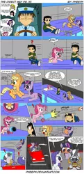 Size: 1015x2100 | Tagged: applejack, artist:pheeph, cannon, comic, crossover, derpibooru import, love hina, mahou sensei negima, pinkie pie, safe, the direct way, twilight sparkle, urashima keitaro, zebra, zecora