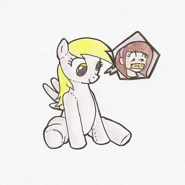 Size: 1700x1700 | Tagged: artist:cjsluggle, derpibooru import, derpy hooves, encasement, human, non-mlp oc, oc, plushie, safe, traditional art