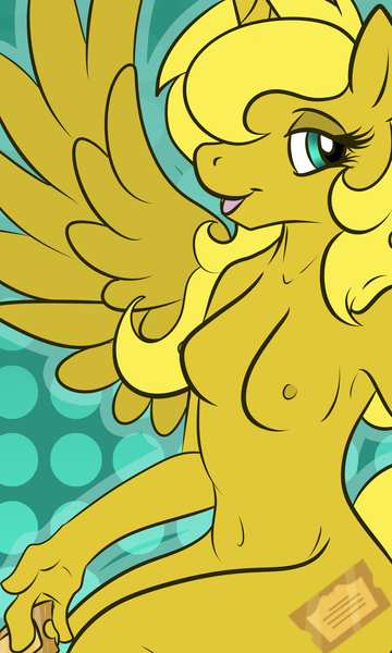 Size: 3000x5000 | Tagged: alicorn, alicorn oc, anthro, anthro oc, artist:irishthorns, breasts, derpibooru import, female, nipples, nudity, oc, oc:ticket, questionable, solo, solo female, titcket, unofficial characters only