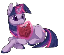 Size: 700x597 | Tagged: safe, artist:kaceymeg, derpibooru import, twilight sparkle, book, magic, solo, unshorn fetlocks