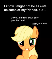 Size: 806x898 | Tagged: applejack, artist:teiptr, blushing, bronybait, derpibooru import, lip bite, safe, text