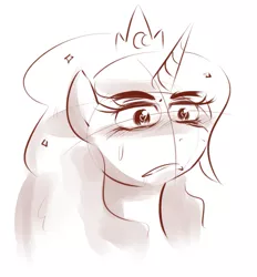 Size: 789x852 | Tagged: artist:balooga, blushing, heart, monochrome, princess luna, safe, sketch