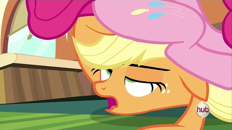 Size: 960x540 | Tagged: safe, derpibooru import, screencap, applejack, pinkie pie, pony, games ponies play, asshat, butt touch, facesitting, facesitting on applejack, faic, female, hoof on butt, lidded eyes, mare, out of context, plot, train, window