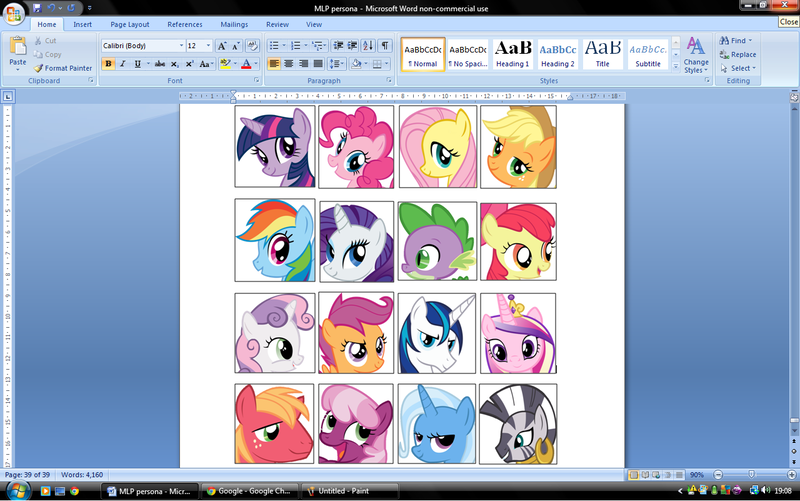 Size: 1280x801 | Tagged: safe, derpibooru import, screencap, apple bloom, applejack, big macintosh, cheerilee, fluttershy, pinkie pie, princess cadance, rainbow dash, rarity, scootaloo, shining armor, spike, sweetie belle, trixie, twilight sparkle, zecora, earth pony, pony, zebra, cardboard twilight, male, microsoft office, office 2007, stallion, stock vector, windows, windows vista