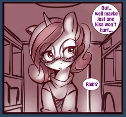 Size: 650x605 | Tagged: artist:ende26, ask high school cadance, blushing, derpibooru import, glasses, monochrome, princess cadance, safe, solo