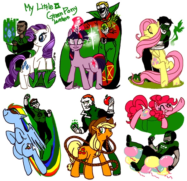 Size: 600x581 | Tagged: alan scott, applejack, artist:gwangin, crossover, dc comics, derpibooru import, fluttershy, green lantern, guy gardner, hal jordan, john stewart, kyle rayner, mane six, pinkie pie, rainbow dash, rarity, safe, simon baz, twilight sparkle