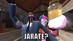 Size: 768x432 | Tagged: anthro, crossover, derpibooru import, exploitable meme, jar, jarate, meme, memegenerator, pee in container, safe, source filmmaker, spy, team fortress 2, twilight sniper, twilight sparkle, urine