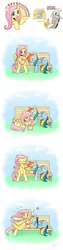 Size: 1250x5000 | Tagged: safe, artist:howxu, derpibooru import, discord, fluttershy, rainbow dash, blushing, butter, chinese text, comic, female, flutterdash, food, heart, lesbian, prank, prankstershy, shipping, sleeping, tickling, zzz