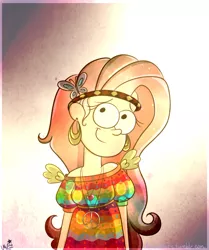 Size: 742x889 | Tagged: artist:cherryviolets, cute, dead source, derpibooru import, fluttershy, gravity falls, hippie, hippieshy, human, humanized, peace symbol, safe, shyabetes, solo, style emulation