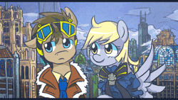 Size: 500x281 | Tagged: safe, artist:saturnspace, derpibooru import, derpy hooves, doctor whooves, time turner, pegasus, pony, clockwise whooves, animated, clothes, cuddling, cute, doctorbetes, doctorderpy, female, goggles, male, mare, nuzzling, puella magi madoka magica, shipping, steampunk, straight, tumblr