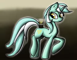 Size: 1151x900 | Tagged: safe, artist:redmanepony, derpibooru import, lyra heartstrings, pony, unicorn, alcohol, alternate cutie mark, beer, drink, guinness, raised hoof, smiling, solo