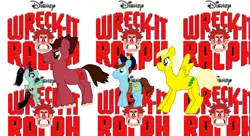 Size: 1024x559 | Tagged: artist:rongothepony, calhoun, crossover, derpibooru import, fix-it felix jr., ponified, safe, vanellope von schweetz, wreck-it ralph