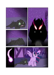 Size: 1024x1408 | Tagged: safe, artist:capricorn-the-dragon, derpibooru import, twilight sparkle, twilight sparkle (alicorn), alicorn, dragon, night fury, pony, beast, comic, crossover, female, fight, how to train your dragon, mare
