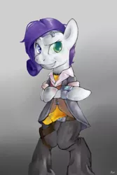 Size: 500x750 | Tagged: safe, artist:wanderereclipse, derpibooru import, rarity, pony, bipedal, borderlands, butt stallion, cosplay, handsome jack, heterochromia