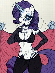 Size: 800x1070 | Tagged: anthro, artist:mirapony, belly button, bellyring, bra, breasts, busty rarity, choker, clothes, derpibooru import, earbuds, female, glasses, hipster, ipod, magic, midriff, panties, piercing, rarity, sexy, sketch, solo, solo female, suggestive, thong, underwear