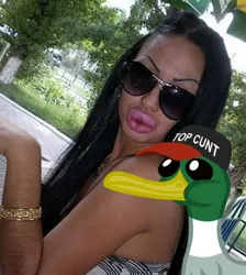 Size: 500x558 | Tagged: safe, derpibooru import, duck, barely pony related, duckface, female, lips, lipstick, sunglasses, top gun hat, tree, vulgar