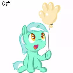 Size: 1000x1000 | Tagged: safe, artist:osakaoji, derpibooru import, lyra heartstrings, unicorn, balloon, cute, female, glove world, gloves, happy, lyrabetes, rock bottom, solo, spongebob squarepants