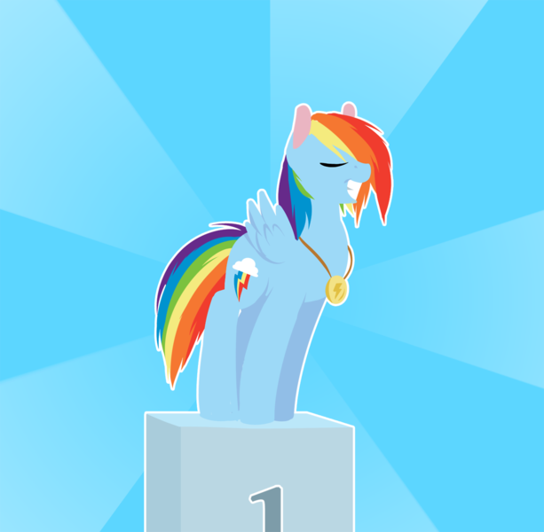 Size: 1280x1253 | Tagged: artist:cobaltsnow, derpibooru import, gold medal, medal, podium, rainbow dash, safe, solo