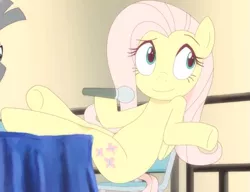 Size: 639x490 | Tagged: andrea libman, artist:deannart, derpibooru import, equestria la, fluttershy, hooves on the table, innocence.mov, microphone, .mov, offscreen character, oh you, safe, shed.mov, shrug, stay out of my shed, youtube, zebra, zecora