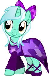 Size: 3877x6000 | Tagged: safe, artist:theshadowstone, derpibooru import, lyra heartstrings, pony, unicorn, absurd resolution, bow, clothes, dress, hair bow, jewelry, necklace, simple background, smiling, solo, transparent background, vector