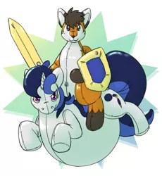 Size: 1150x1250 | Tagged: artist:rawr, badass silly, balloon pony, derpibooru import, fox, furry, inflatable, inflatable pony, inflation, oc, safe, shield, sword, unofficial characters only