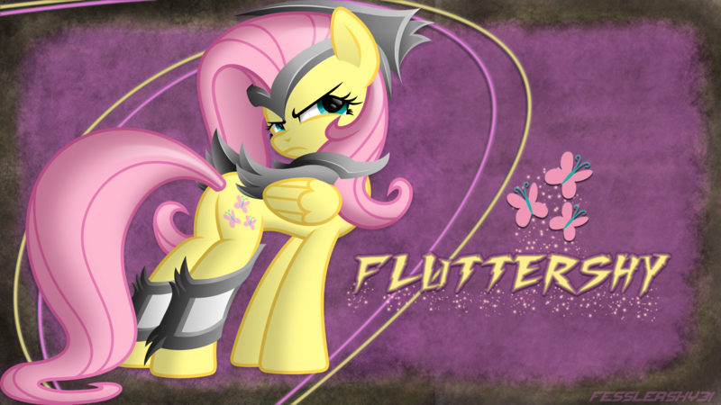 Size: 1920x1080 | Tagged: safe, artist:fesslershy31, artist:ratchethun, derpibooru import, fluttershy, cutie mark, solo, vector, wallpaper, warrior