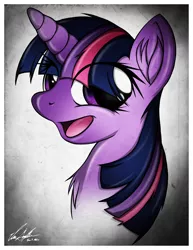 Size: 1484x1920 | Tagged: safe, artist:ep-777, derpibooru import, twilight sparkle, pony, bust, chest fluff, female, mare, open mouth, portrait, signature, solo