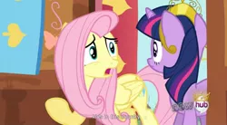 Size: 1569x867 | Tagged: big crown thingy, derpibooru import, fluttershy, magical mystery cure, safe, screencap, twilight sparkle, youtube caption, youtube link