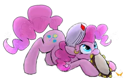 Size: 900x573 | Tagged: safe, artist:namiwami, derpibooru import, pinkie pie, friendship is witchcraft, gypsy pie, heart eyes, mouth hold, musical instrument, romani, simple background, solo, tambourine, transparent background, wingding eyes