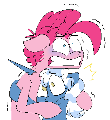 Size: 362x394 | Tagged: semi-grimdark, artist:artflicker, derpibooru import, pinkie pie, pokey pierce, earth pony, pony, unicorn, accident, bubble berry, critical hug failure, female, floppy ears, gritted teeth, horn impalement, hug, impalement, male, oops, ouch, pokeypie, poppy pin, rule 63, sharp horn, shrunken pupils, simple background, straight, this will end in tears and/or death, transparent background, unicorn problems, wide eyes