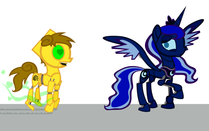 Size: 1200x751 | Tagged: safe, artist:cogweaver, derpibooru import, princess luna, oc, oc:cog weaver, robot