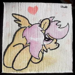 Size: 604x610 | Tagged: suggestive, artist:slightlyshade, derpibooru import, scootaloo, pegasus, pony, female, filly, foalcon, heart, looking at you, looking back, looking back at you, micropainting, plot, presenting, solo, solo female, traditional art