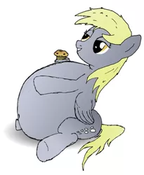 Size: 2185x2667 | Tagged: suggestive, artist:fatponysketches, derpibooru import, derpy hooves, pegasus, pony, aderpose, fat, female, mare, muffin, solo, solo female, stuffed