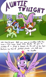 Size: 2560x4252 | Tagged: safe, artist:shieltar, derpibooru import, princess celestia, spike, twilight sparkle, twilight sparkle (alicorn), alicorn, pony, comic, descendant, feels, female, immortality blues, mare, twiliversary