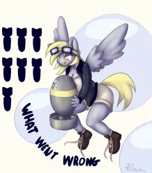 Size: 1155x1320 | Tagged: anthro, artist:alasou, atomic bomb, bomb, derpibooru import, derpy hooves, nuclear weapon, safe, solo