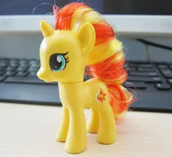 Size: 600x548 | Tagged: source needed, safe, derpibooru import, sunset shimmer, pony, unicorn, brushable, irl, keyboard, monitor, photo, solo, toy