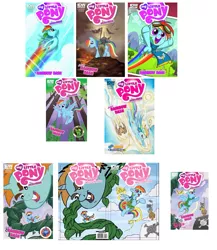 Size: 1713x1978 | Tagged: safe, derpibooru import, idw, gilda, rainbow dash, snails, snips, tank, oc, oc:mandopony, oc:snowdrop, falcon, gryphon, comic, cover, fim logo, flying, micro-series, mic the microphone, parody, pirate