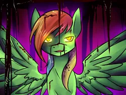 Size: 1600x1200 | Tagged: semi-grimdark, artist:polkadot-creeper, derpibooru import, oc, oc:skittles, unofficial characters only, pegasus, pony, fanfic:rainbow factory, blood, female, looking at you, mare