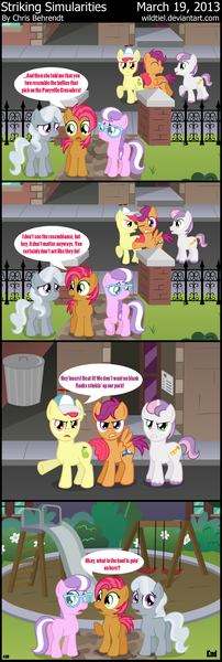 Size: 1424x4228 | Tagged: artist:wildtiel, babs seed, cmc manehatten, comic, cutie mark crusaders, derpibooru import, glasses, oc, oc:diamond spoon, oc:silver tiara, safe